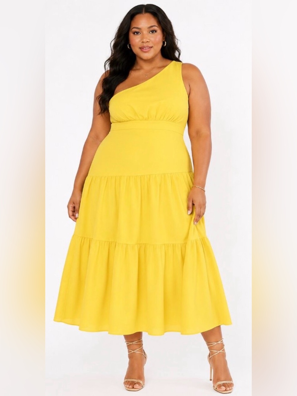 Plus One-Shoulder Tiered Maxi Dress - Yellow SHEIN